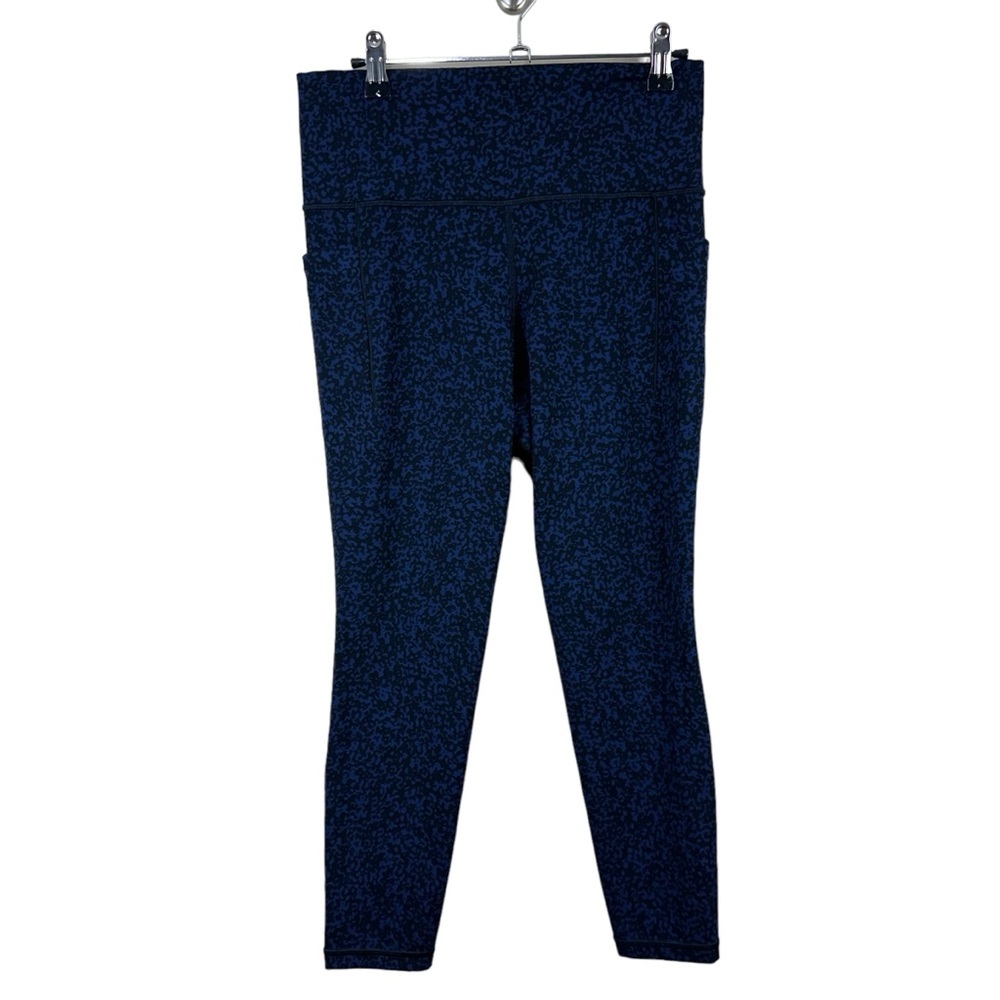Athleta Salutation Stash Pocket Gravel Tight Black Blue Print Size Medium